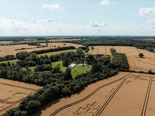 Ariel view location of That Amazing Place Essex Wedding Venue with Accommodation next to corn fields