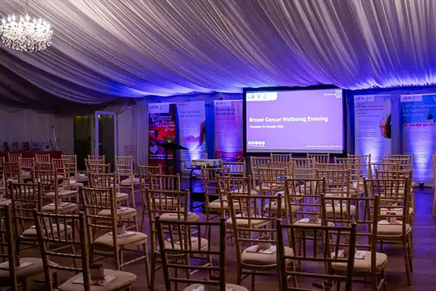 Breast Cancer Corporate Event Set up smaller image at That Amazing Place Essex Event Venue Old Harlow Breast Cancer Corporate Event Presentation at That Amazing Place Essex Event Venue Old Harlow