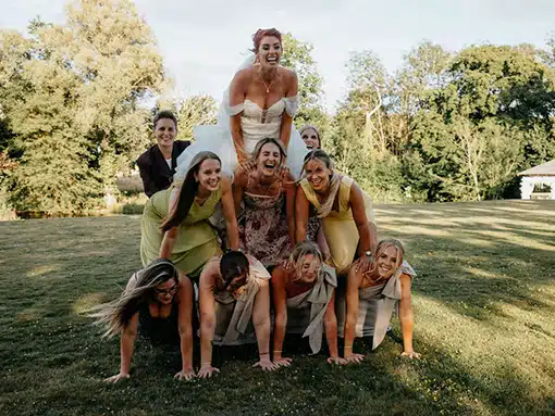 Bride gymnastics tower at That Amazing Place Essex Wedding Venue with Accommodation