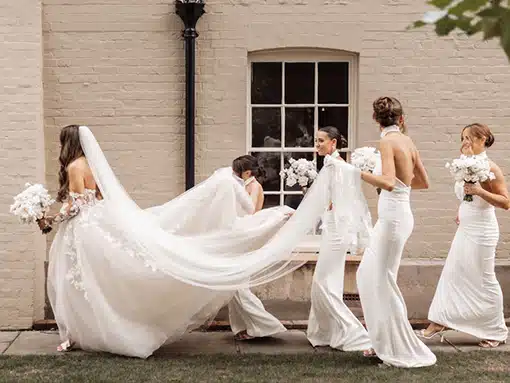 Bride on her way to ceremony at That Amazing Place Essex Wedding venue with Accommodation