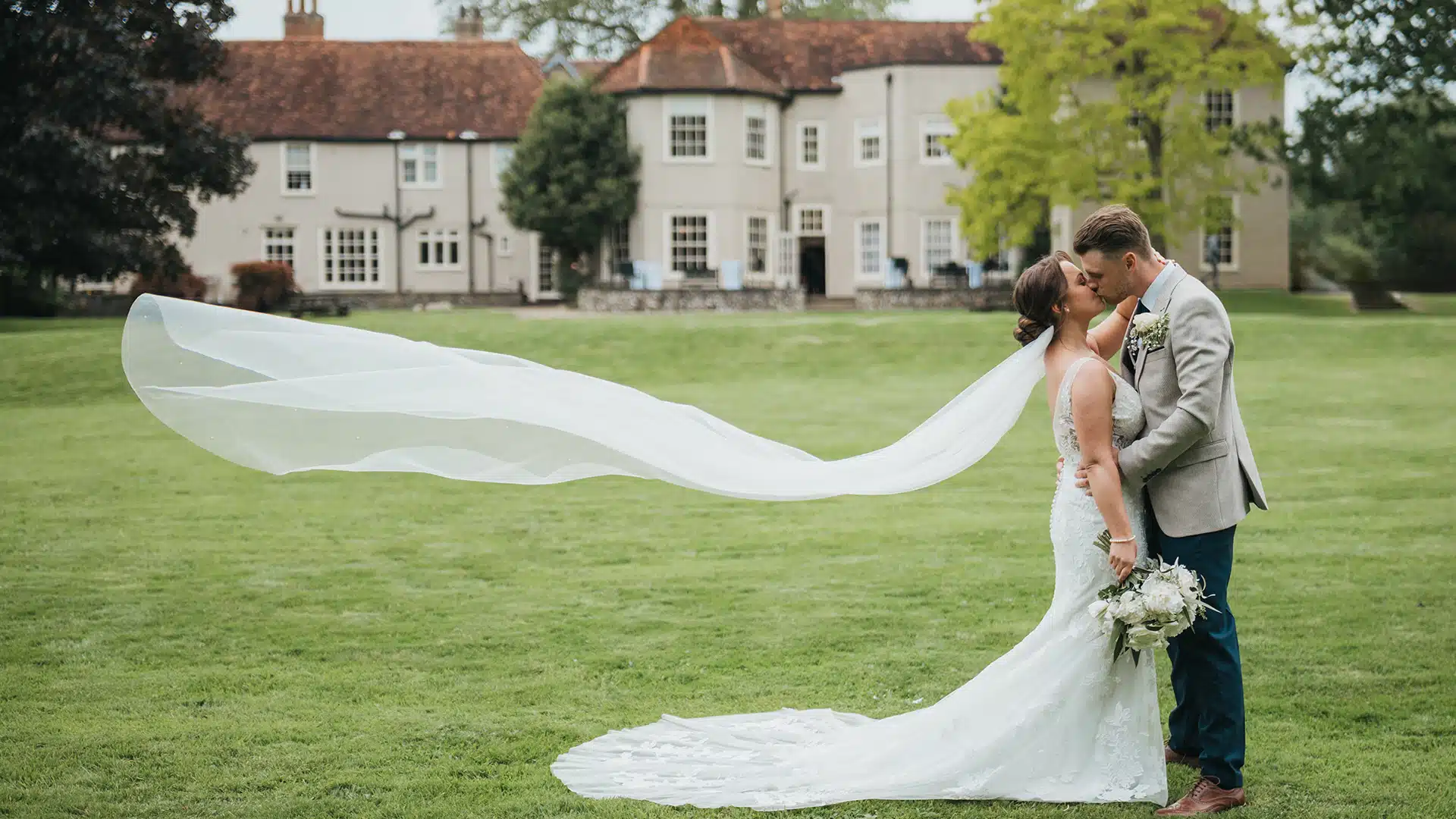 Bride with flying veil at That Amazing Place Essex Wedding Venue