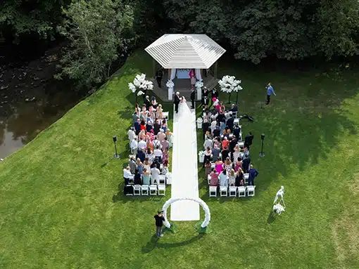 The Gazebo outdoor countryside wedding at That Amazing Place Old Harlow Essex From Above