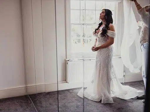 Tia with veil in the Wedding Lodge at That Amazing Place Essex Wedding Venue