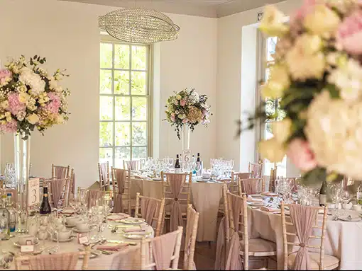 Wedding Breakfast in The Hall at That amazing Place Essex Wedding Venue with accommodation